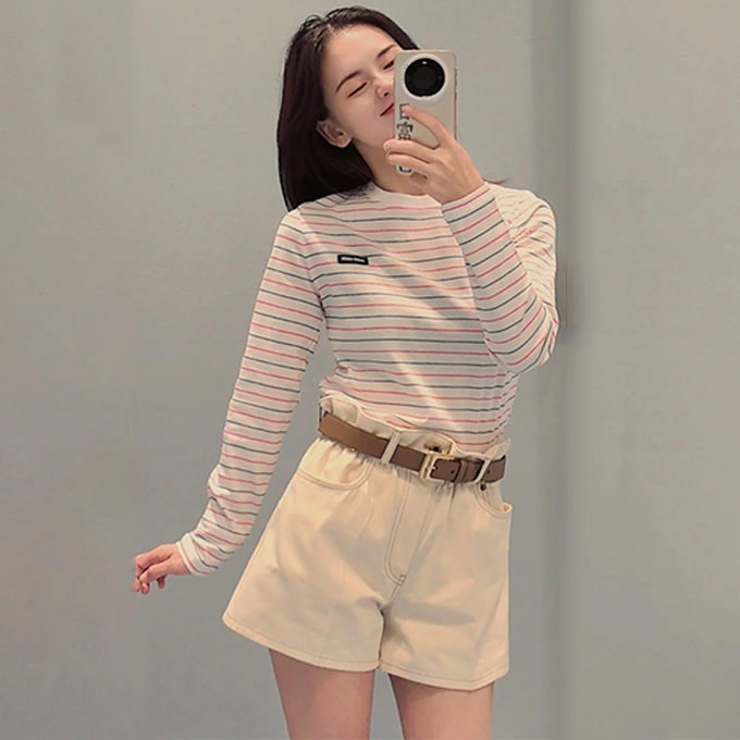 9a+ quality miu miu striped cropped long-sleeve t-shirt
